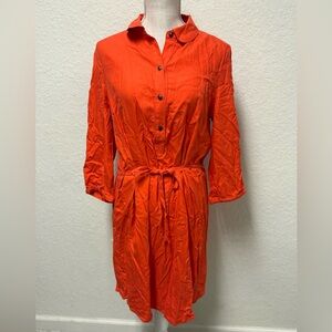 LANDS END NWOT Vibrant Orange Button-Up 100% Silk Dress Size 12